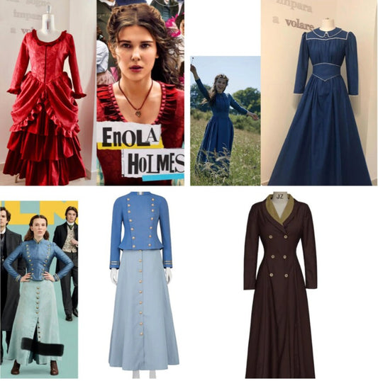 Enola Holmes cosplay dress Victorian Enola Holmes red, blue bustle ball dress 1880s red ball gown rococo dress gown custom made