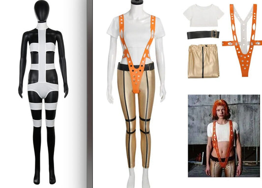 The Fifth Element Leeloo Cosplay Costume Full Set Sexy White Bandage Body Suit Orange Body Suit Halloween Cosplay Outfits