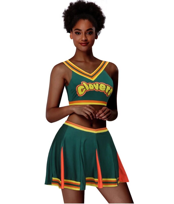 Bring It On Cosplay Costume Cheerleader Movie RCH Printed Top Skirt Cheerleaders Uniform Green Clovers Cheerleading Outfits Tank Top Mini