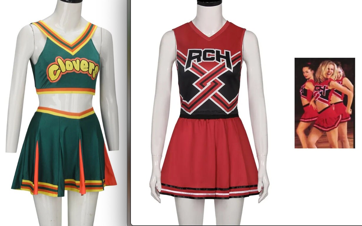 Bring It On Cosplay Costume Cheerleader Movie RCH Printed Top Skirt Cheerleaders Uniform Green Clovers Cheerleading Outfits Tank Top Mini