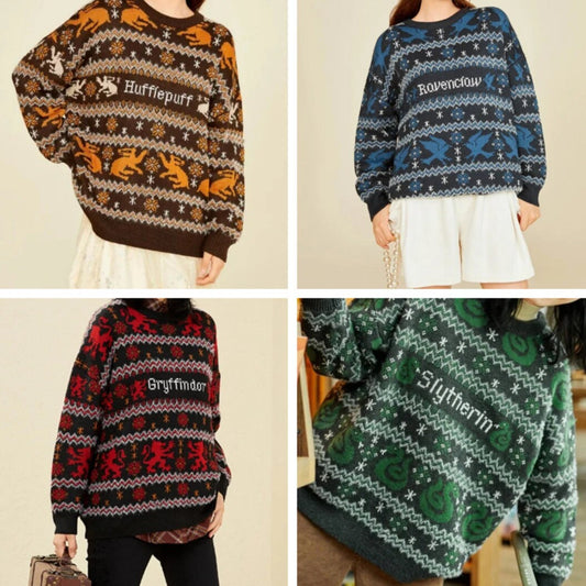 Women sweaters pullover Harry Potter Gryffindor Ravenclaw Hufflepuff Slytherin knitting loose stripe fitting sweater pull sweaters for women