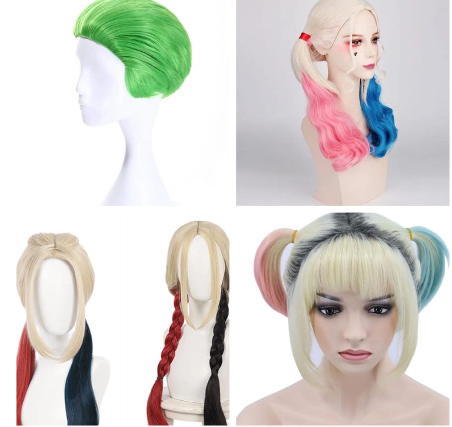 Custom styled Harley Quinn suicide squad ,birds of prey long/short wig, cosplay DC, Harley Quinn wigs red/black, pink\blue, joker green