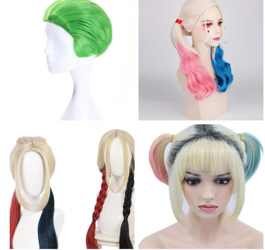 Custom styled Harley Quinn suicide squad ,birds of prey long/short wig, cosplay DC, Harley Quinn wigs red/black, pink\blue, joker green